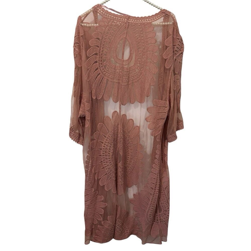 Open Lace Pink Festival Mesh Kimono‎ Top One Size Relaxed Boho Country Cowgirl